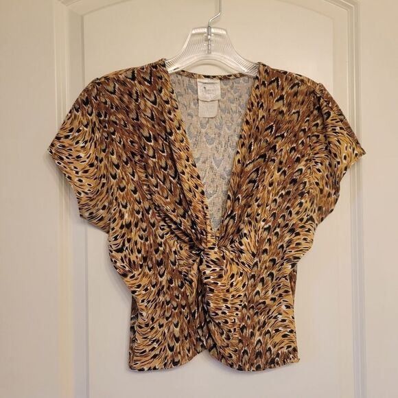 Beverly Hills Blues Vintage Leopard Animal Print Twist Front Crop Top - Picture 8 of 10